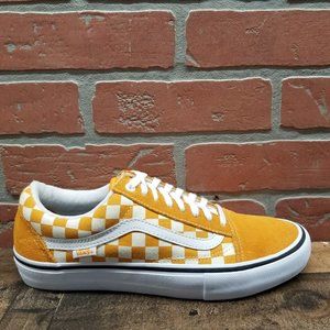 vans old skool pro cheddar & white checkerboard skate shoes